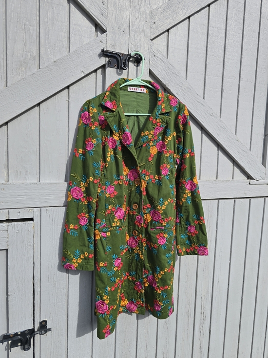 Johnny Was Jackets & Blazers - Johnny Was Olive Green Floral Embroidered Coat